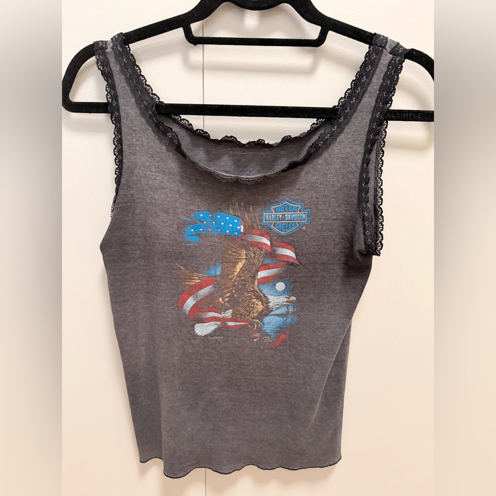 70s vintage Harley-Davidson lace trim tank top